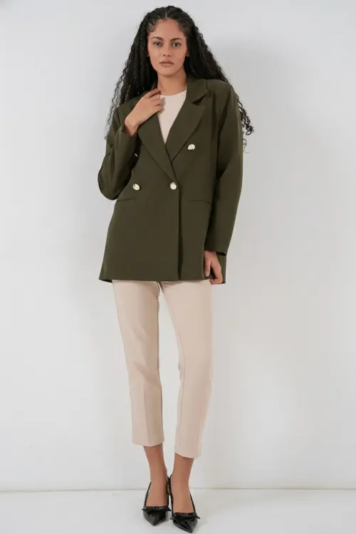 Kadın Kruvaze Yaka Blazer Ceket 0722 - Haki