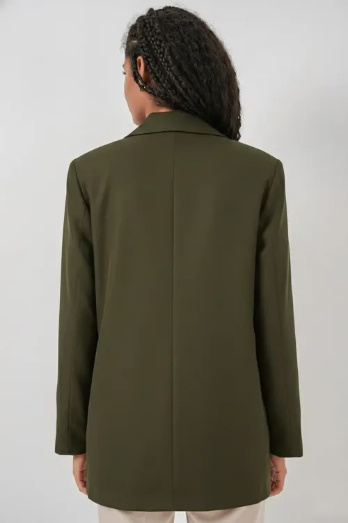 Kadın Kruvaze Yaka Blazer Ceket 0722 - Haki
