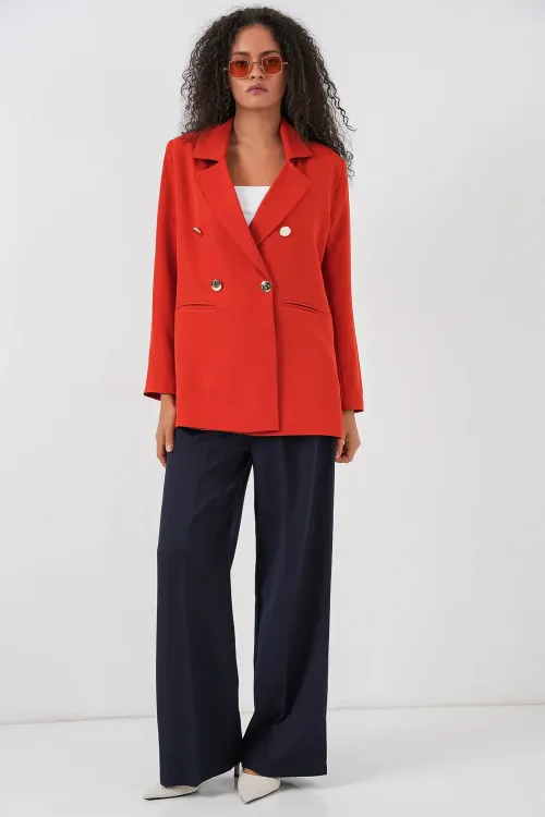 Kadın Kruvaze Yaka Blazer Ceket 0722 - Kiremit