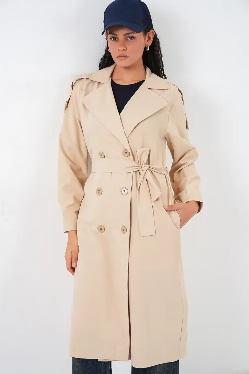 Kadın Kruvaze Yaka Trençkot 5978 - Bej