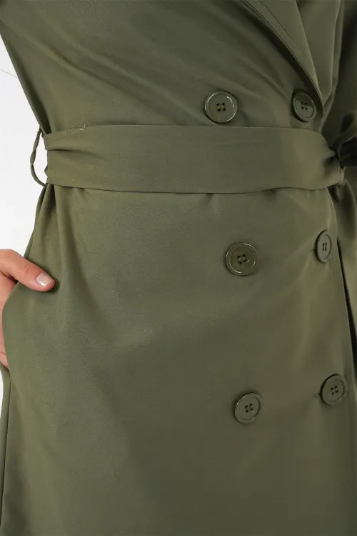 Kadın Kruvaze Yaka Trençkot 5978 - Haki