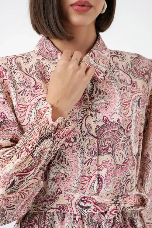 Kadın Kuşaklı Tesettür Elbise 2589 - Pembe