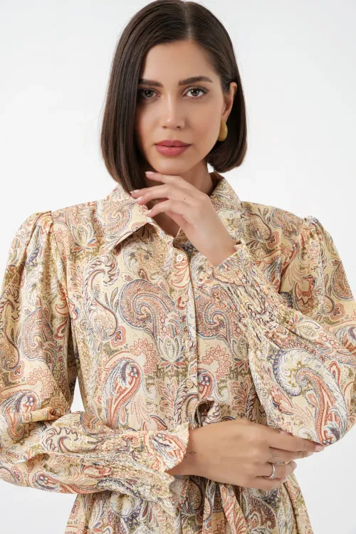 Kadın Kuşaklı Tesettür Elbise 2589 - Sarı