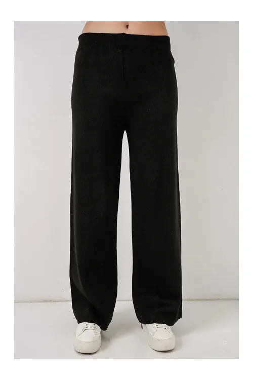 Kadın Nakışlı Triko Hırka Pantolon İkili Takım 15963 - Siyah