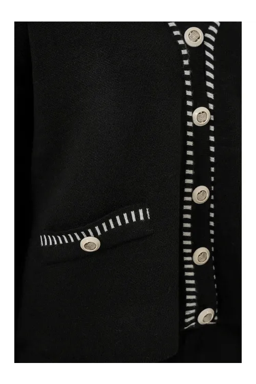 Kadın Nakışlı Triko Hırka Pantolon İkili Takım 15963 - Siyah