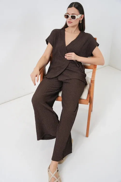 Kadın Örme İkili Takım 30064 - Kahverengi