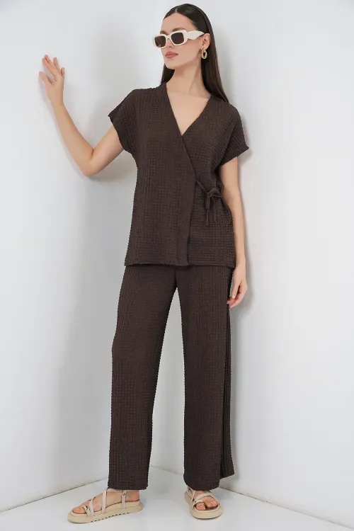 Kadın Örme İkili Takım 30064 - Kahverengi