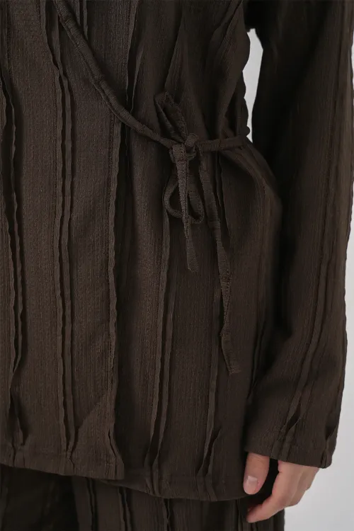 Kadın Örme Kimono Pantolon İkili Takım 30067 - Kahverengi