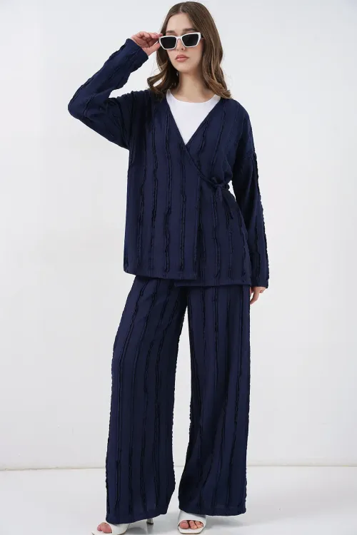 Kadın Örme Kimono Pantolon İkili Takım 30067 - Lacivert