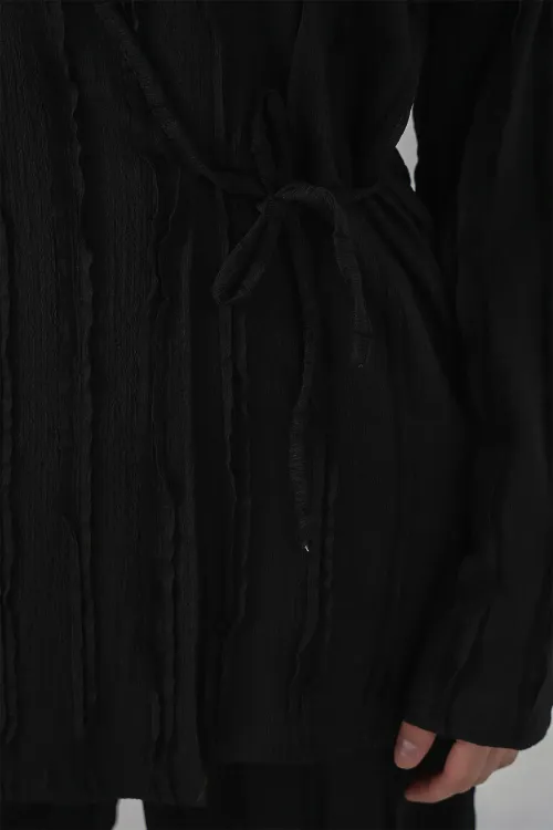 Kadın Örme Kimono Pantolon İkili Takım 30067 - Siyah