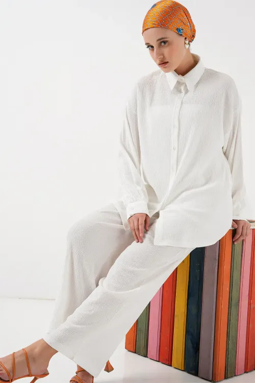 Kadın Örme Tesettür Alt Üst Takım 6711 - Beyaz