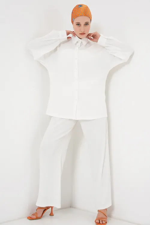 Kadın Örme Tesettür Alt Üst Takım 6711 - Beyaz