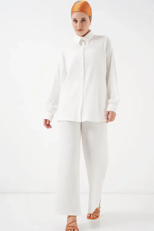 Kadın Örme Tesettür Alt Üst Takım 6711 - Beyaz