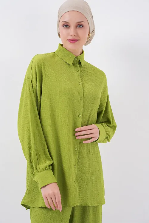 Kadın Örme Tesettür Alt Üst Takım 6711 - E.Yeşil