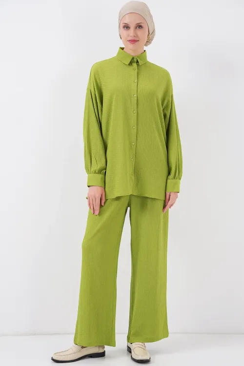 Kadın Örme Tesettür Alt Üst Takım 6711 - E.Yeşil