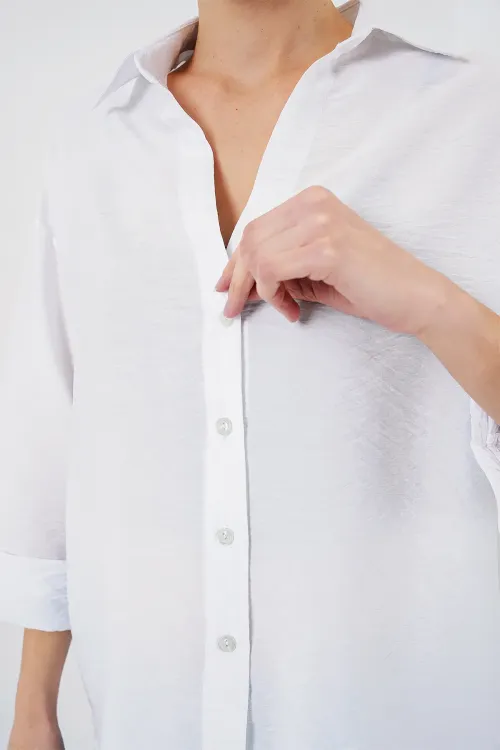 Kadın Oversize Kısa Kol Gömlek 20315 - Beyaz