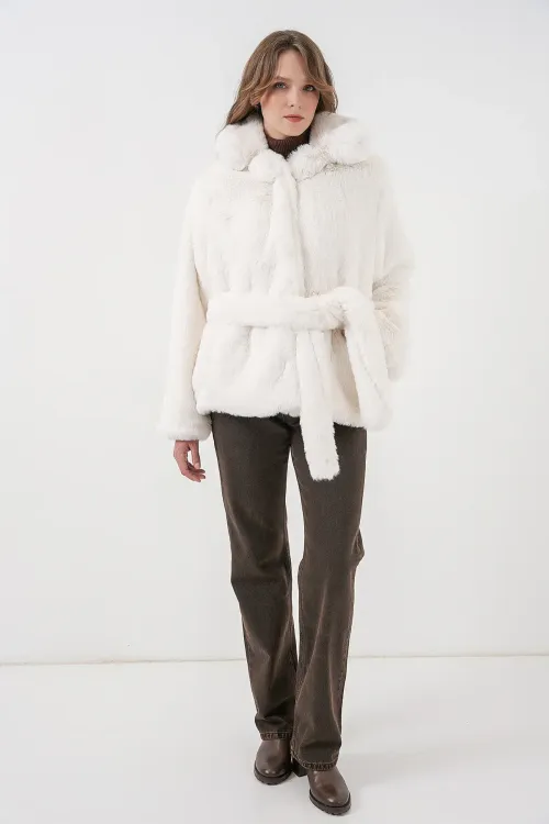 Kadın Peluş Kürk Mont 5234 - Ekru