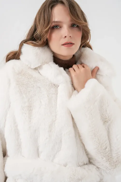 Kadın Peluş Kürk Mont 5234 - Ekru