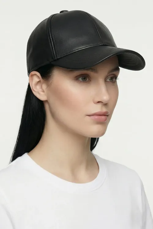 Kadın Suni Deri Şapka 010195 - Siyah