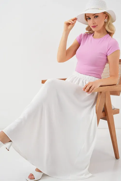 Kadın Uzun Ayrobin Etek 8050 - Beyaz
