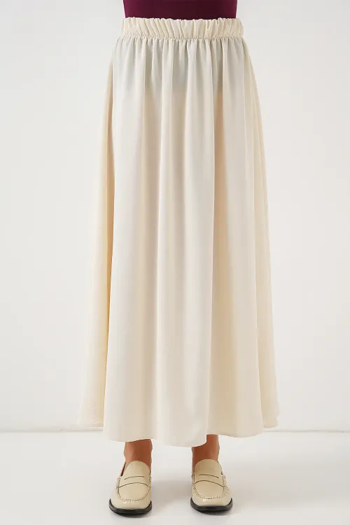 Kadın Uzun Ayrobin Etek 8050 - Krem