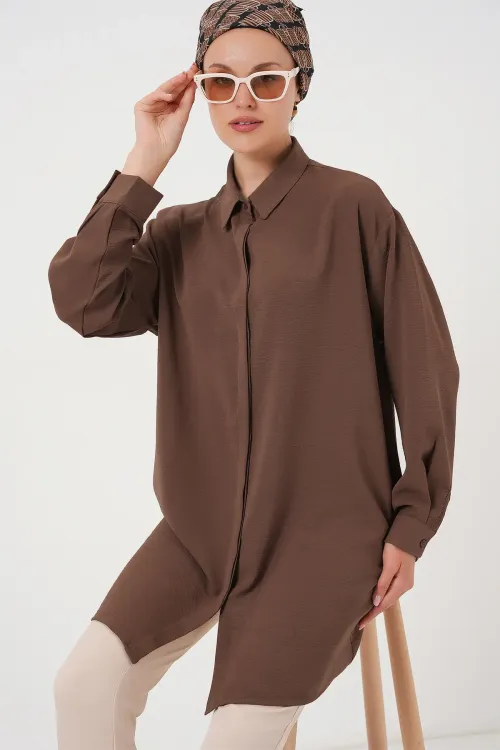 Kadın Uzun Gömlek Tunik 5945 - Kahverengi