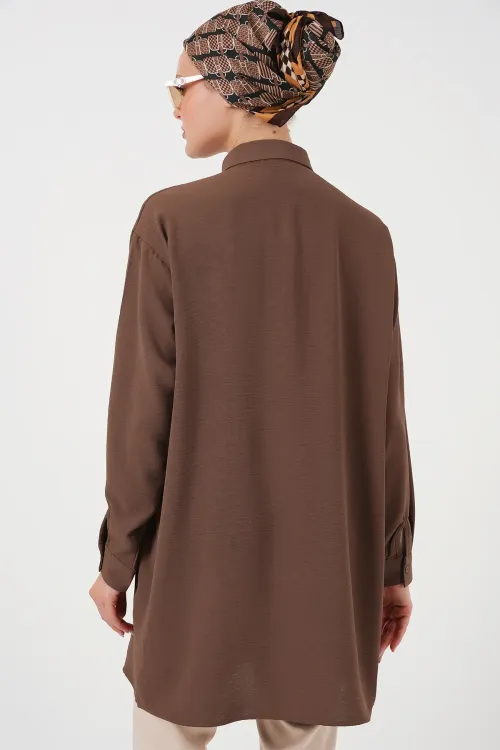 Kadın Uzun Gömlek Tunik 5945 - Kahverengi