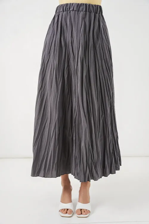 Kadın Uzun Kırışık Etek 8042 - Antrasit