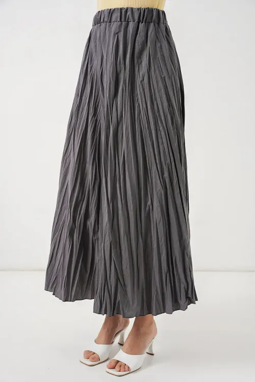 Kadın Uzun Kırışık Etek 8042 - Antrasit