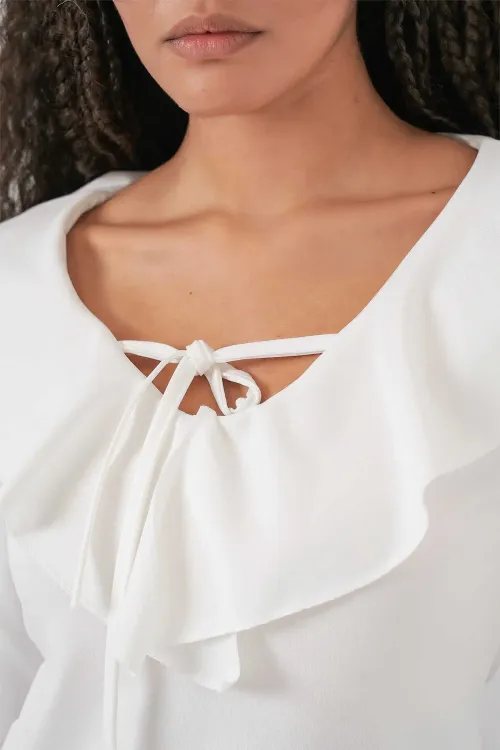Kadın Uzun Kol Crop Bluz 979 - Beyaz