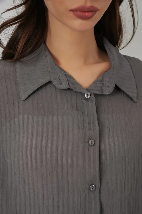 Kadın Uzun Oversize Gömlek 20320 - Antrasit