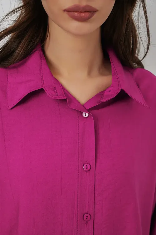 Kadın Uzun Oversize Gömlek 20334 - Koyu Pembe