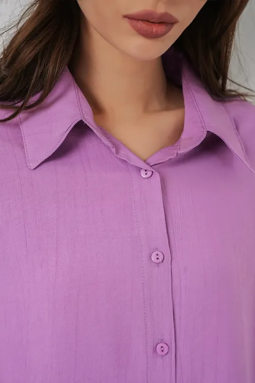 Kadın Uzun Oversize Gömlek 20334 - Lila