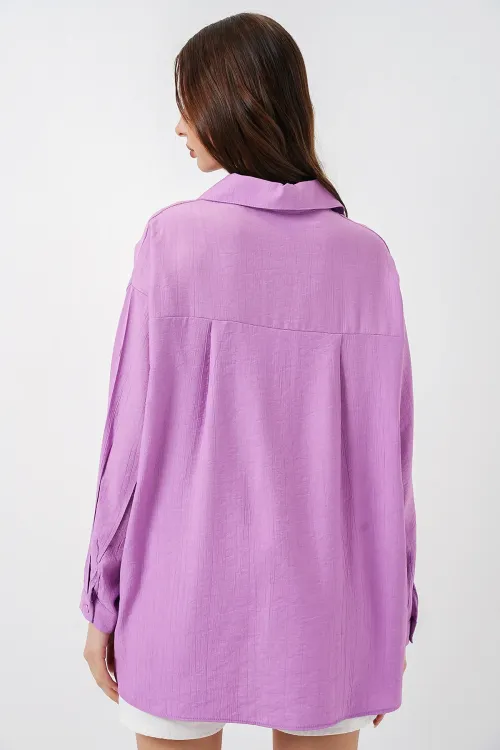 Kadın Uzun Oversize Gömlek 20334 - Lila