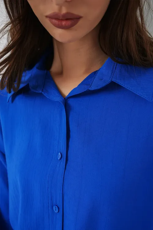 Kadın Uzun Oversize Gömlek 20334 - Saks