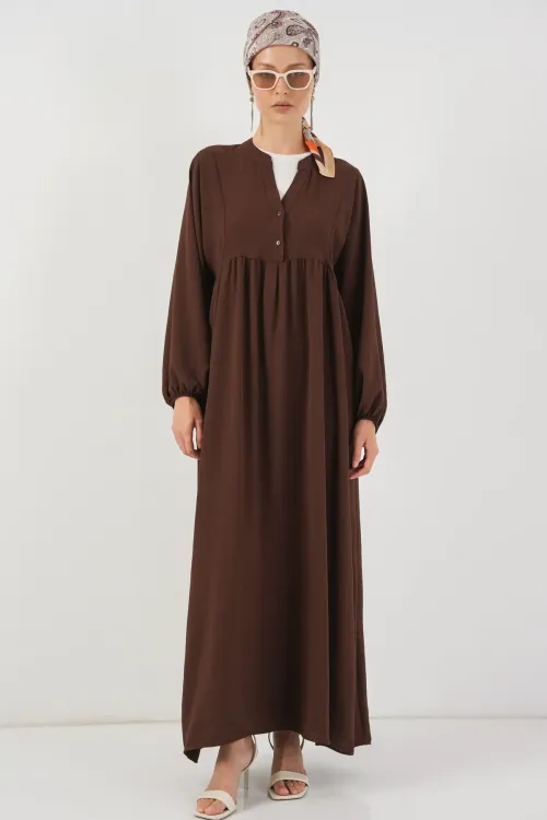 Kadın Uzun Tesettür Elbise 2525 - Kahverengi