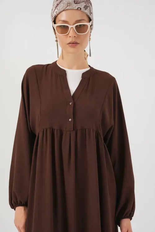 Kadın Uzun Tesettür Elbise 2525 - Kahverengi