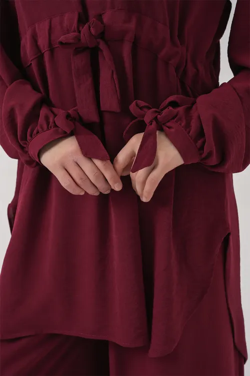 Kadın Uzun Tunik Pantolon İkili Takım 6719 - Bordo