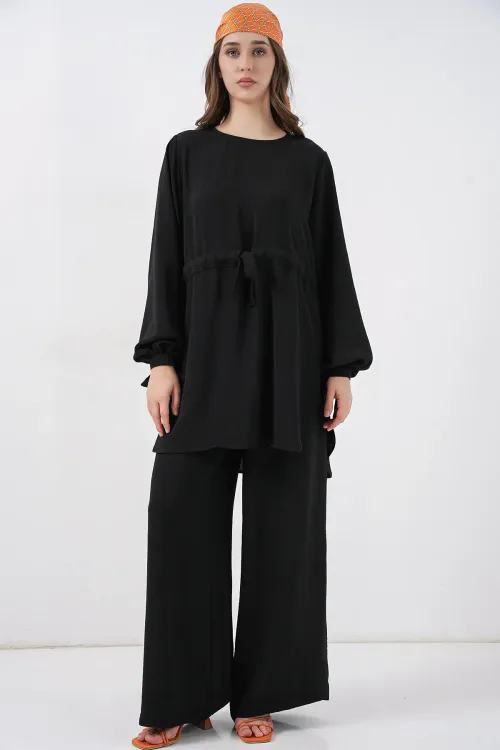 Kadın Uzun Tunik Pantolon İkili Takım 6719 - Siyah