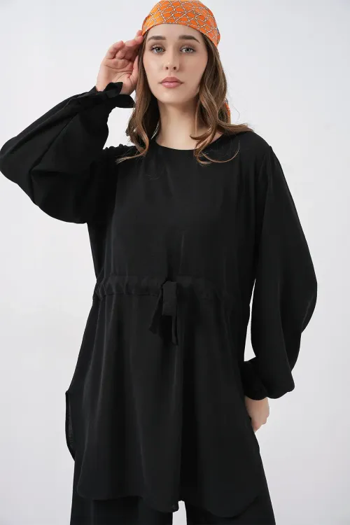 Kadın Uzun Tunik Pantolon İkili Takım 6719 - Siyah