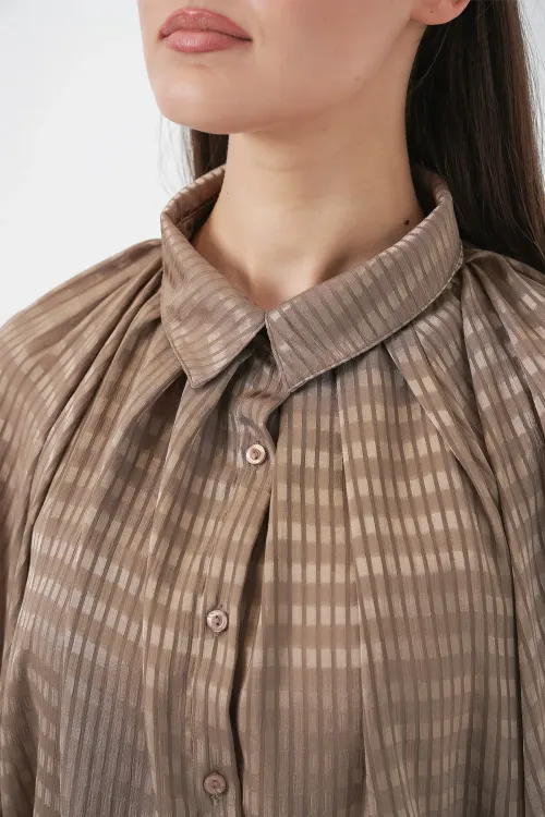 Kadın Yarasa Kol Oversize Gömlek 20368 - Sütlü Kahve