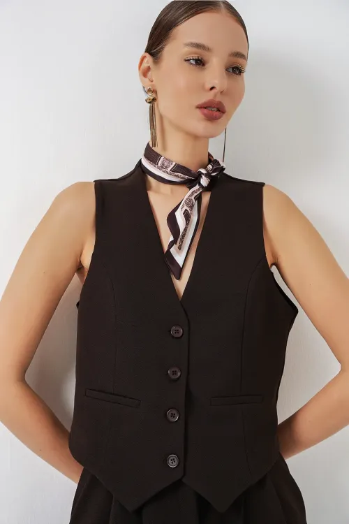 Kadın Yelek Pantolon İkili Takım 30091 - Kahverengi