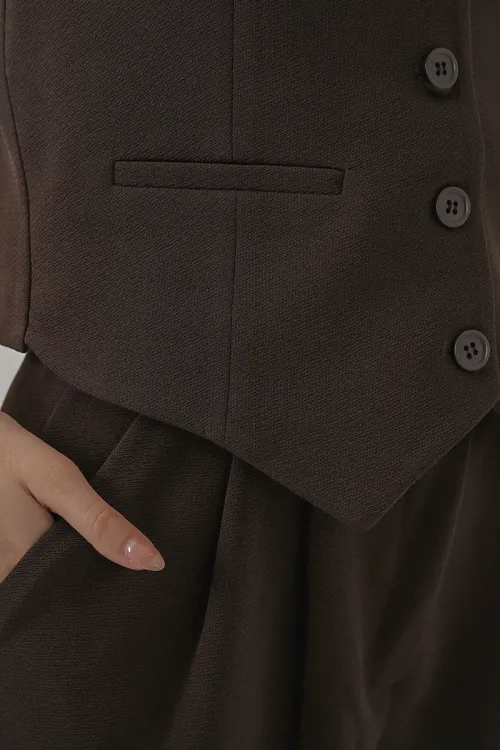 Kadın Yelek Pantolon İkili Takım 30091 - Kahverengi