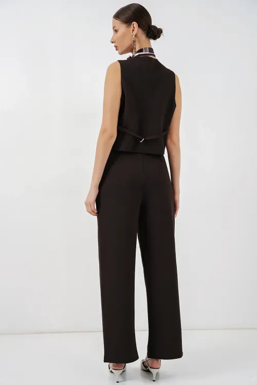 Kadın Yelek Pantolon İkili Takım 30091 - Kahverengi