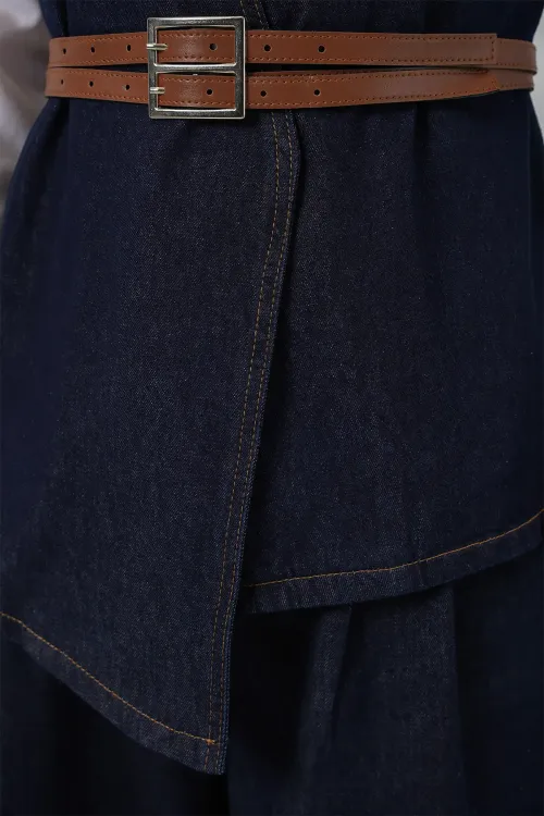 Kadın Yelek Pantolon Kot İkili Takım 30062 - Koyu Mavi