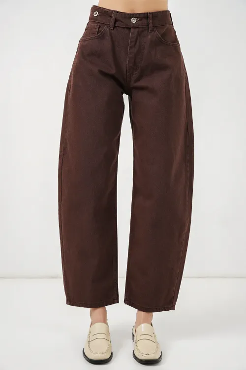 Kadın Yüksek Bel Kot Pantolon 30081 - Kahverengi