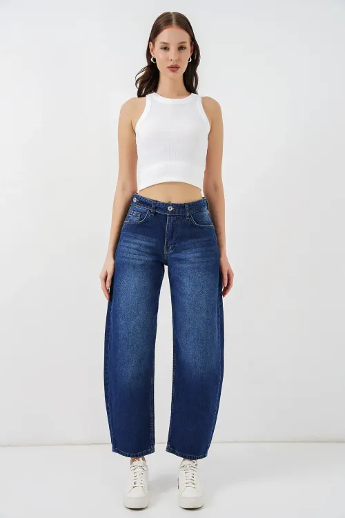 Kadın Yüksek Bel Kot Pantolon 30081 - Lacivert