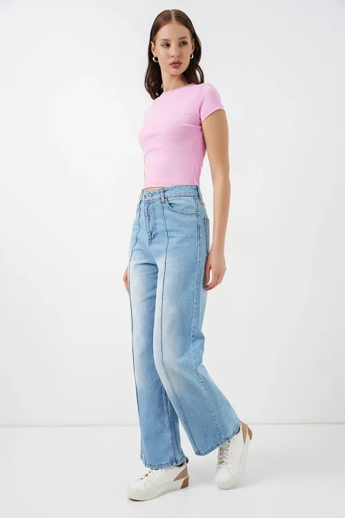 Kadın Yüksek Bel Kot Pantolon 30082 - Açık Mavi