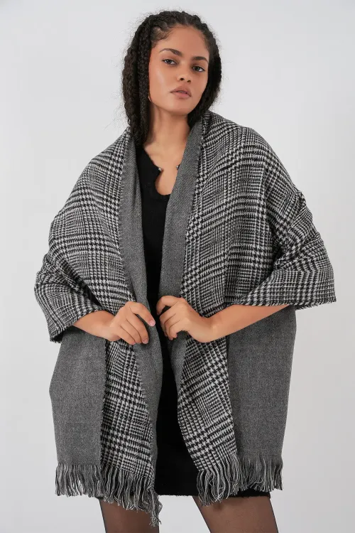 Kadın Yumuşak Dokulu Kalın Şal Atkı 15951 - Antrasit