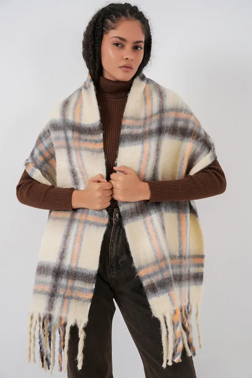 Kadın Yumuşak Dokulu Kalın Şal Atkı 15951 - C. Bej